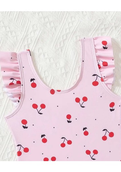 Kız Çocuk Kiraz Desenli Fırfırlı Tek Parça Mayo – Pembe modelleri