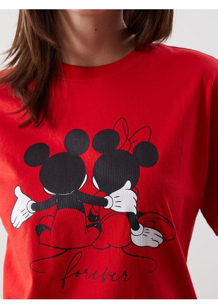 Yeni Sezon Bisiklet Yaka Mickey Mouse Baskili Kadin Tisort - S5NN40Z8 modelleri