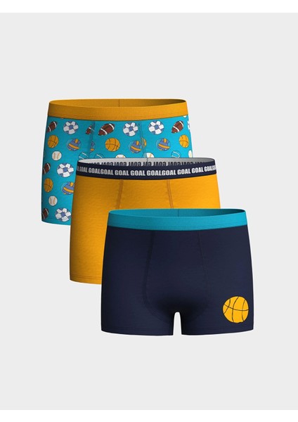 Lcw Kids Mavi Baskılı Pamuklu Erkek Çocuk Boxer 3'lü