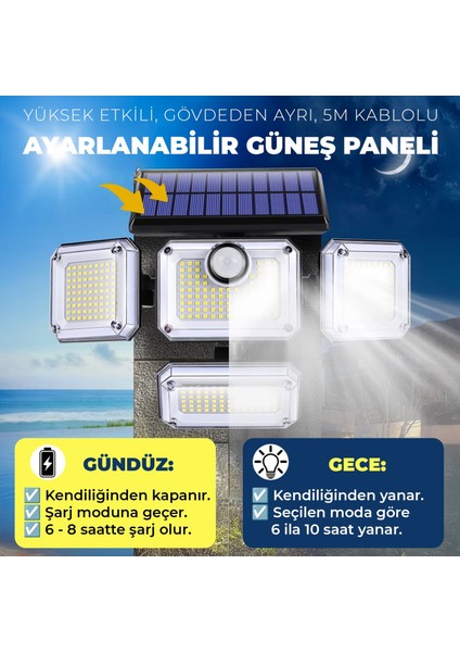 Güneş Enerjili 333 Ledli 4 Oynar Başlıklı Kumandalı Su Geçirmez Sensörlü Lamba fırsatları