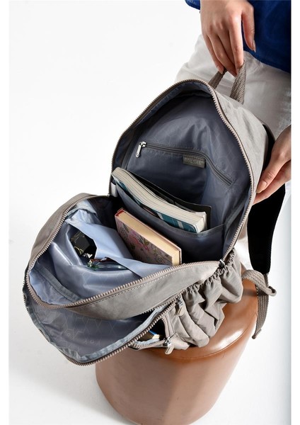 Bolsas 1095 Su Geçirmez Ithal Krinkıl Kumaş Laptop Bölmeli Okul ve Günlük Sırt Çantası Vizon modelleri