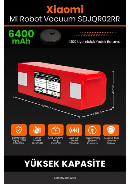 Robo- Mi Xiaomi Mi Robot Vacuum SDJQR02RR 6400MAH Robot Süpürge Bataryası - Koruma Katmanlı Batarya fiyatları