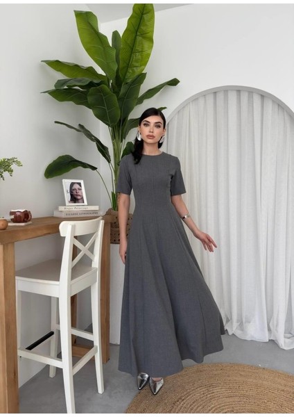 Wera Pliseli Midi Elbise M-Gri̇ indirimleri