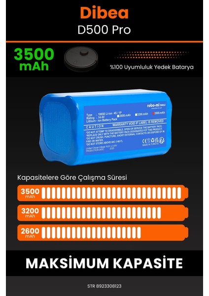 Robo- Mi Dibea D500 Pro 3500MAH Robot Süpürge Bataryası - Yüksek Yoğunluklu Li- Ion Hücre fırsatları
