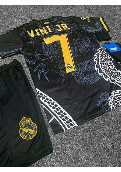 R.e.a.l M.a.d.r.i.d 2024/25 Yeni Sezon Vini Jr Dragon Desenli Çocuk Forması 3'lü Set (Black)