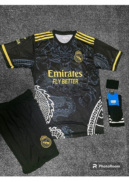 R.e.a.l M.a.d.r.i.d 2024/25 Yeni Sezon Vini Jr Dragon Desenli Çocuk Forması 3'lü Set (Black) fiyatları