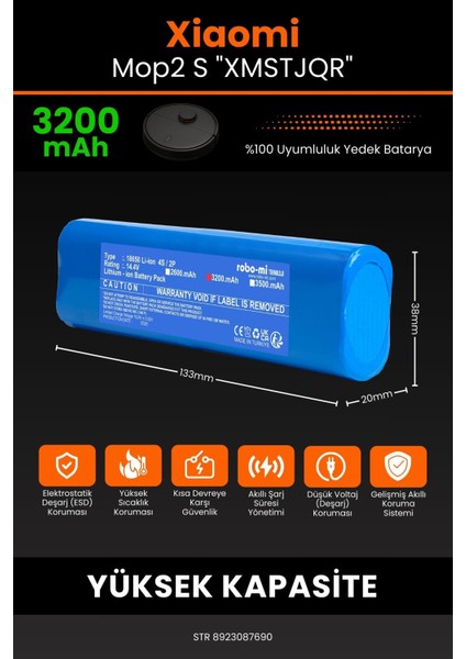 Robo- Mi Xiaomi Mop2 S "xmstjqr" 3200MAH Robot Süpürge Bataryası - Sertifikalı Güvenlik, Gerçek Kapasite fiyatları