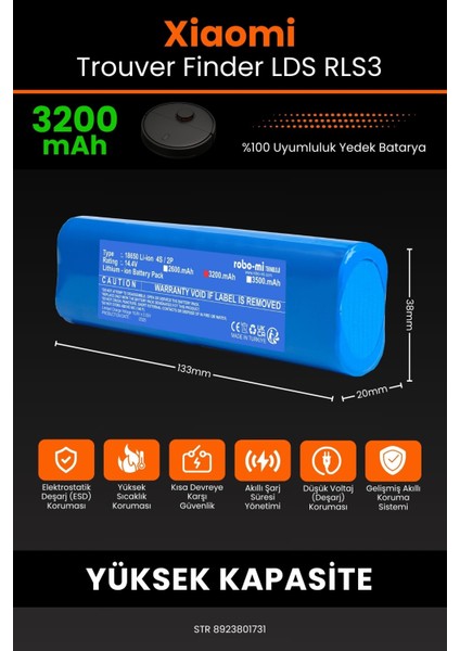 Xiaomi Trouver Finder Lds Rls3 3200MAH Robot Süpürge Bataryası - Gerçek Kapasite, Maksimum Güvenlik fiyatları
