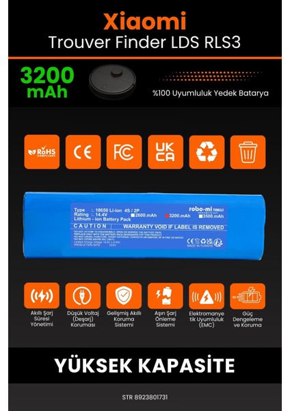 Xiaomi Trouver Finder Lds Rls3 3200MAH Robot Süpürge Bataryası - Gerçek Kapasite, Maksimum Güvenlik modelleri