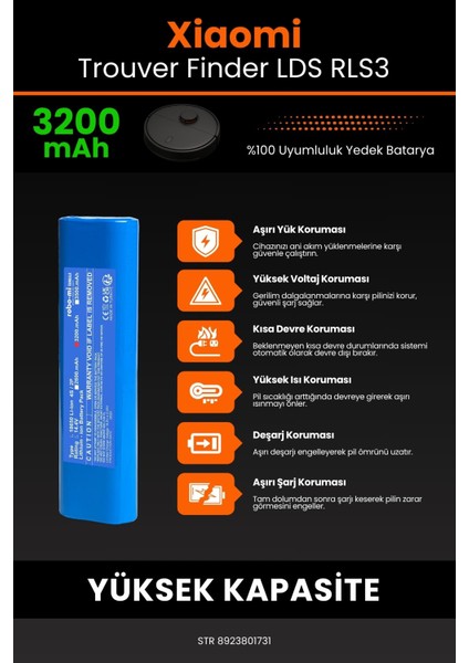 Xiaomi Trouver Finder Lds Rls3 3200MAH Robot Süpürge Bataryası - Gerçek Kapasite, Maksimum Güvenlik indirimleri