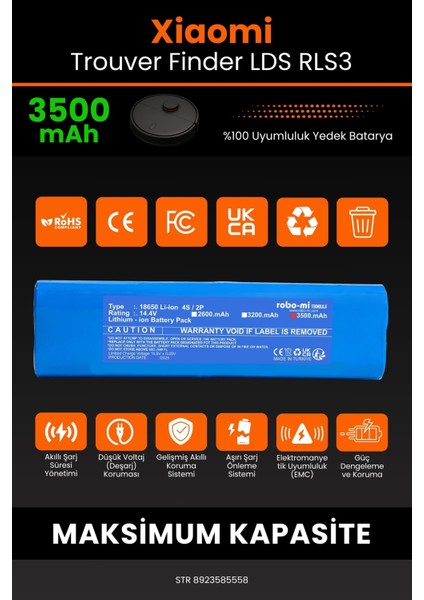 Xiaomi Trouver Finder Lds Rls3 3500MAH Robot Süpürge Bataryası - Sertifikalı Güvenlik modelleri