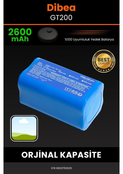 Robo- Mi Dibea GT200 2600MAH Robot Süpürge Bataryası - Sertifikalı Güvenlik, Gerçek Kapasite