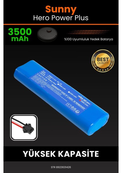 Robo- Mi Sunny Hero Power Plus 3500MAH Robot Süpürge Bataryası - Sertifikalı Güvenlik, Gerçek Kapasite