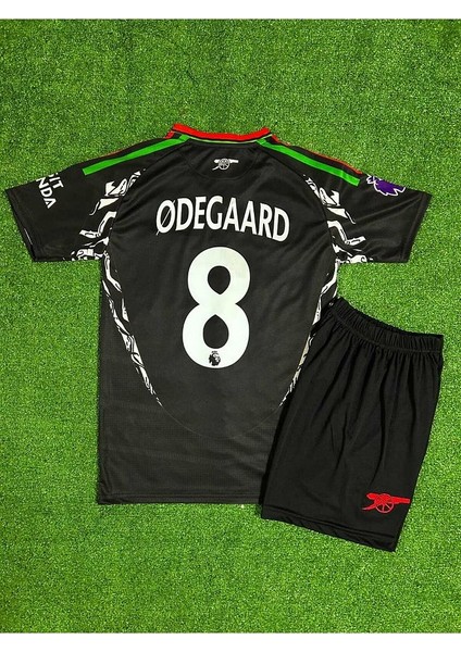 Arsenal 2024/25 Yeni Sezon Martin Ødegaard Deplasman Çocuk Forması 2'li Set (Black)