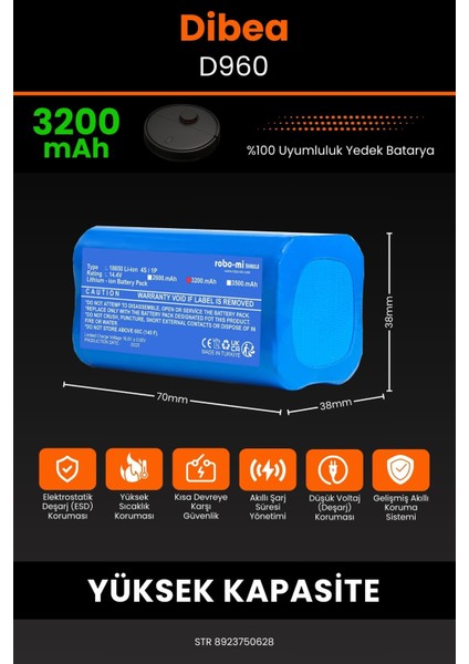 Robo- Mi Dibea D960 3200MAH Robot Süpürge Bataryası - Gerçek Kapasite, Maksimum Güvenlik fiyatları