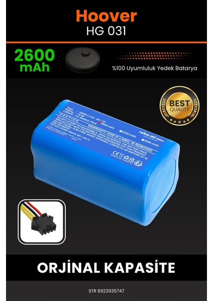 Robo- Mi Hoover Hg 031 2600MAH Robot Süpürge Bataryası - Gerçek Kapasite, Maksimum Güvenlik