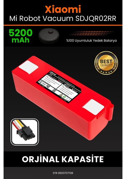 Robo- Mi Xiaomi Mi Robot Vacuum SDJQR02RR 5200MAH Robot Süpürge Bataryası - Gerçek Kapasite