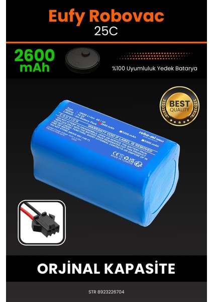 Robo- Mi Eufy 25C 2600MAH Robot Süpürge Bataryası - Gerçek Kapasite, Maksimum Güvenlik