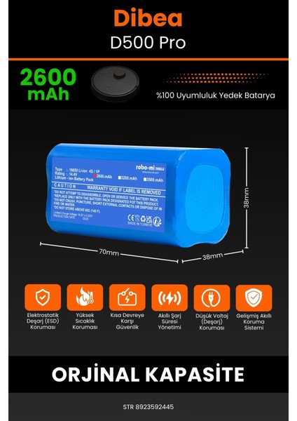 Robo- Mi Dibea D500 Pro 2600MAH Robot Süpürge Bataryası - Sertifikalı Güvenlik, Gerçek Kapasite fiyatları