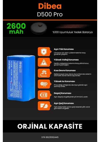 Robo- Mi Dibea D500 Pro 2600MAH Robot Süpürge Bataryası - Sertifikalı Güvenlik, Gerçek Kapasite indirimleri