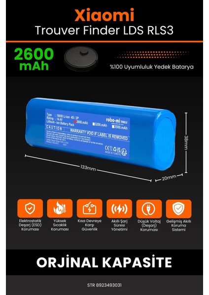 Xiaomi Trouver Finder Lds Rls3 2600MAH Robot Süpürge Bataryası - Yüksek Yoğunluklu Li- Ion Hücre fiyatları
