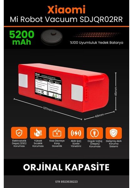Robo- Mi Xiaomi Mi Robot Vacuum SDJQR02RR 5200MAH Robot Süpürge Bataryası - Sertifikalı Güvenlik fiyatları