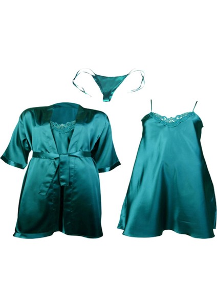 Saten Sabahlık - Saten Gecelik - Külot Çeyiz Seti