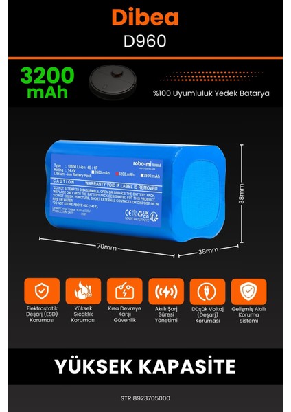 Robo- Mi Dibea D960 3200MAH Robot Süpürge Bataryası - Sertifikalı Güvenlik, Gerçek Kapasite fiyatları