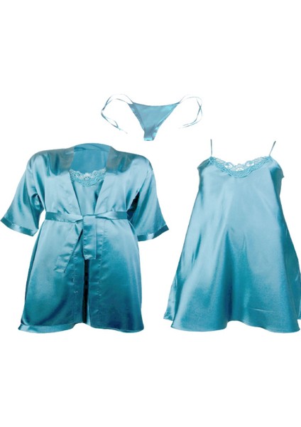 Saten Sabahlık - Saten Gecelik - Külot Çeyiz Seti