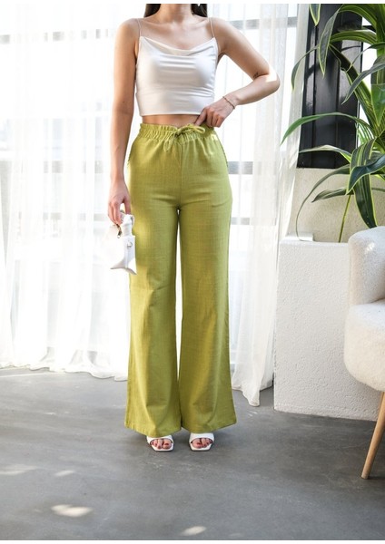 Beli̇ Lasti̇kli̇ ve Bağcikli Keten Pantolon fırsatları