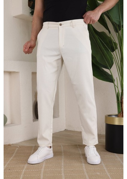 Erkek Casual Slim Fit Cord Desenli Kumaş Pantolon