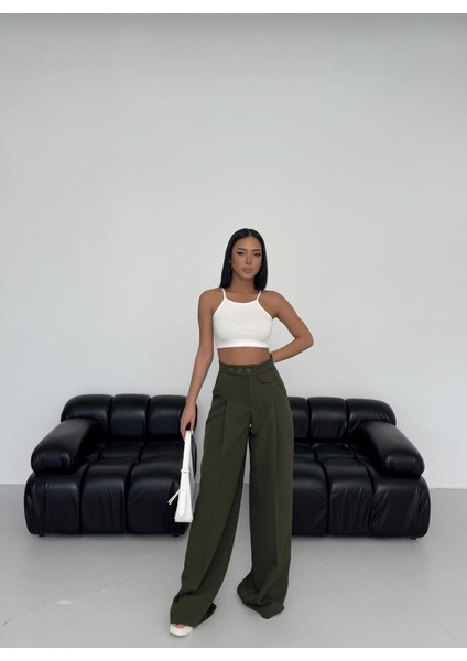 Üç Düğme Detayli Palazzo Pantolon