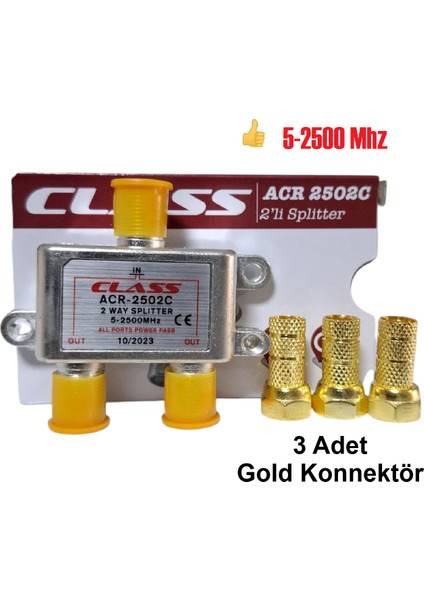 2'li Uydu Bölücü 1/2 Splitter Class ACR-2502C/2500MHZ + 3 Gold F Konnektör