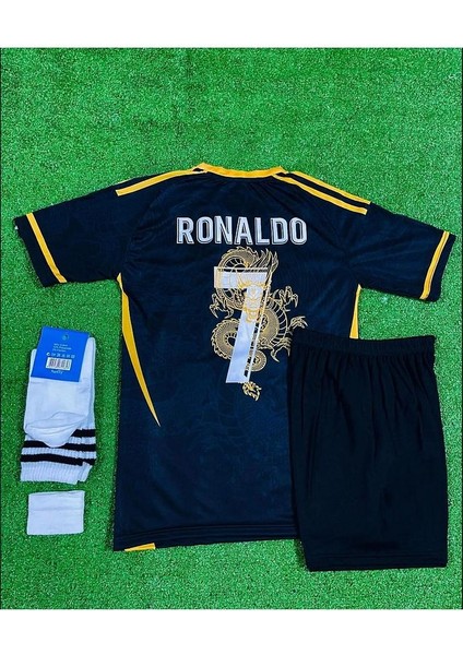 Cristiano Ronaldo Özel Dragon Tasarımlı R,e,a,l, M,a,d,r,i,d, Çocuk Forması 4'lü Set