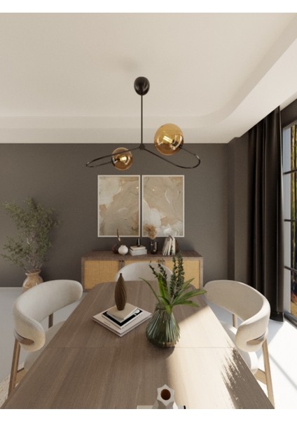 Orbita Modern 2'li Siyah Metal Bal Cam Avize