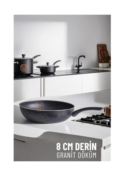 Turk 8 cm Derin Wok Tava Granit Döküm L.kinnaird - DRC1195-4621