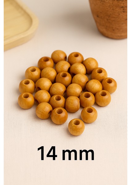 14 mm Vernikli Ahşap Tahta Boncuk 50 Adet