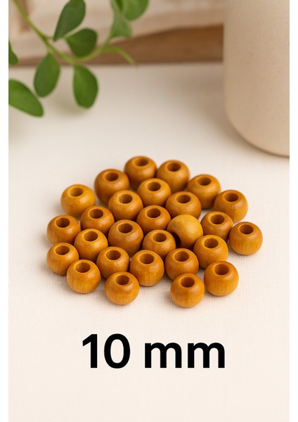 10MM Vernikli Ahşap Boncuk 40 Adet