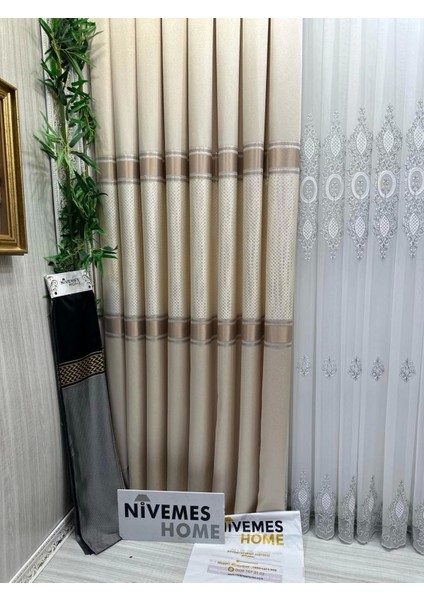 Nivemeshome Mozaik FT614163 V-101 Krem 1/3 Sık Pileli Fon Perde Apm indirimleri