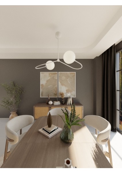 Orbita Modern 2'li Beyaz Metal Beyaz Cam Avize