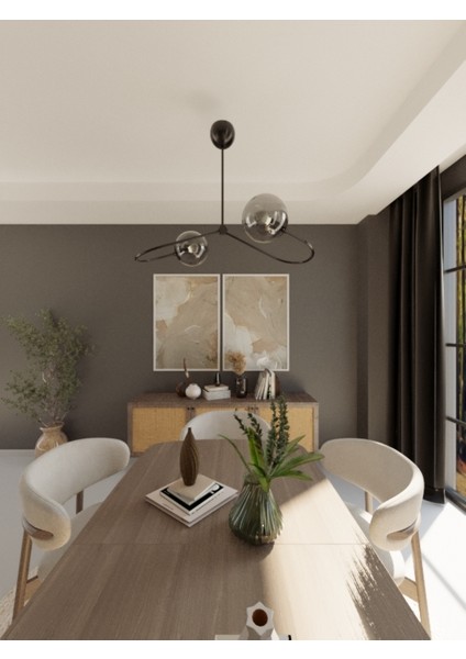 Orbita Modern 2'li Siyah Metal Füme Cam Avize