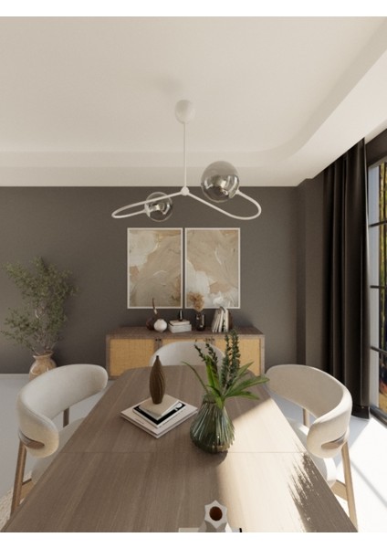 Orbita Modern 2'li Beyaz Metal Füme Cam Avize