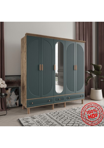 Soho 5 Kapaklı Yeşil Gardırop Tamamı Mdf