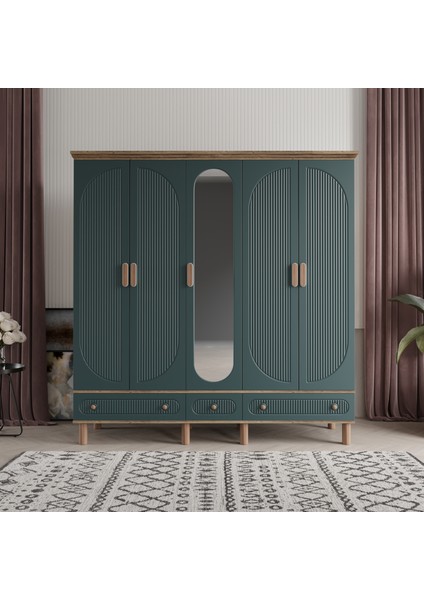 Soho 5 Kapaklı Yeşil Gardırop Tamamı Mdf fiyatları