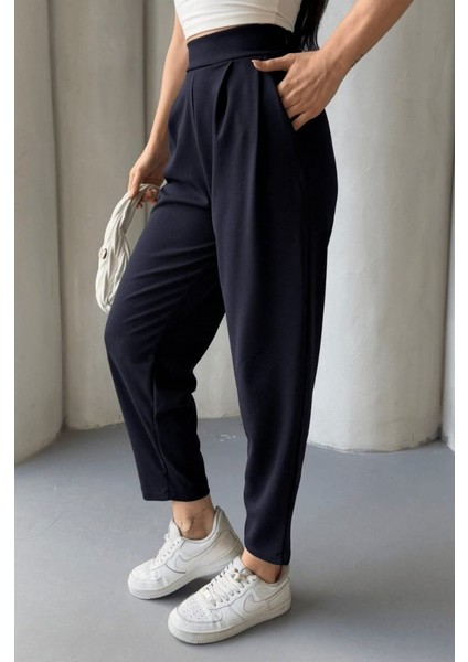 Kadın Scuba Krep Likralı Yan Fermuarlı Lastikli Harem Pantolon