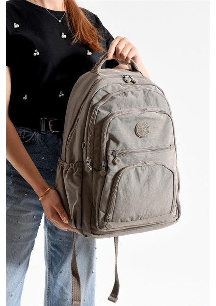 Bolsas 1087 Su Geçirmez Ithal Krinkıl Kumaş Laptop Bölmeli Okul ve Günlük Sırt Çantası Vizon