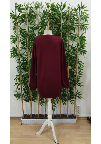 Kadın Uzun Kollu Bisiklet Yaka Ayı Desenli Viskon Iki Iplik Elbise 2xl-3xl-Bordo indirimleri