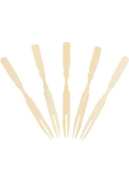 Cips Çatalı 9 cm 100 Adet Bambu Kürdan Hamburger Pasta Kürdanı Süsü Bambu Çöp Şiş Yemek Kürdanı