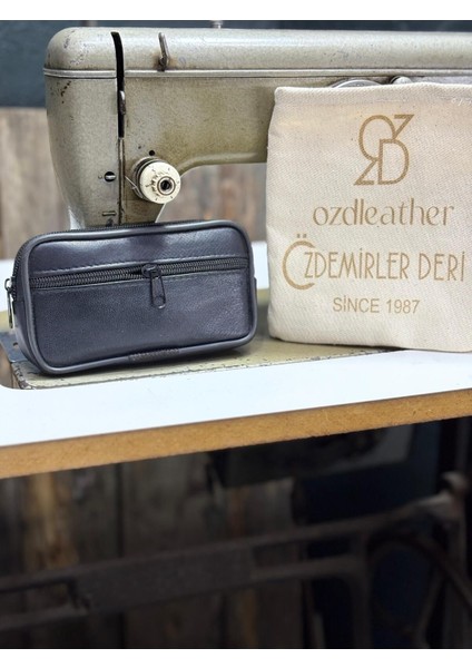 Orta Boy 2 Gözlü Deri Kemerlik, Hakiki Deri Kemer Cüzdanı, Bozuk Para Cüzdanı, Kemer Çantası Siyah Tek Ebat Unisex