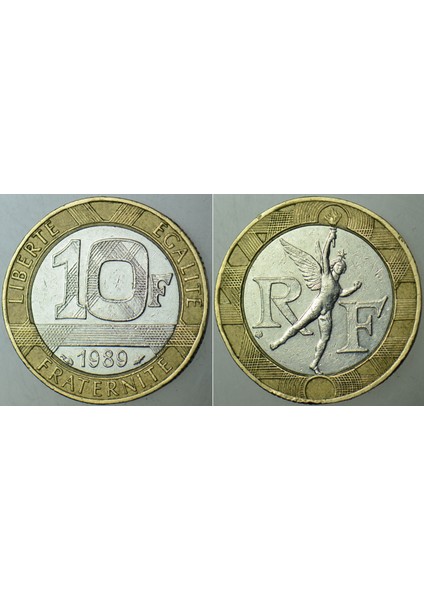 Fransa 10 Frank 1989 Bimetal.